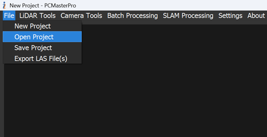 Figure 9. Open project for SLAM Processing.