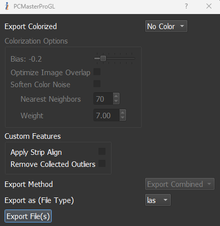 Figure 1. The Export and Colorization window in PCMasterPro.