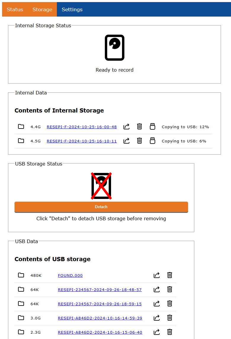 Figure 2. USB Storage Menu.