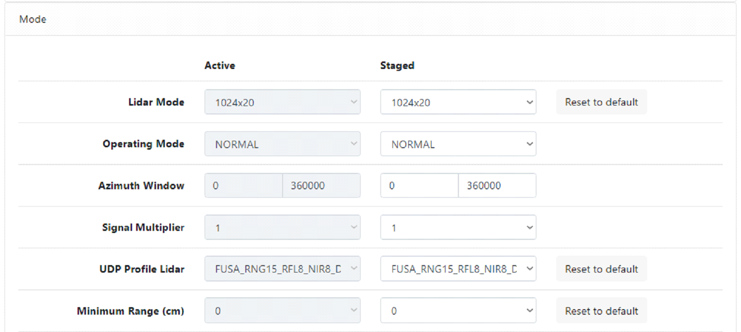 Figure 13. Lidar Settings Tab.