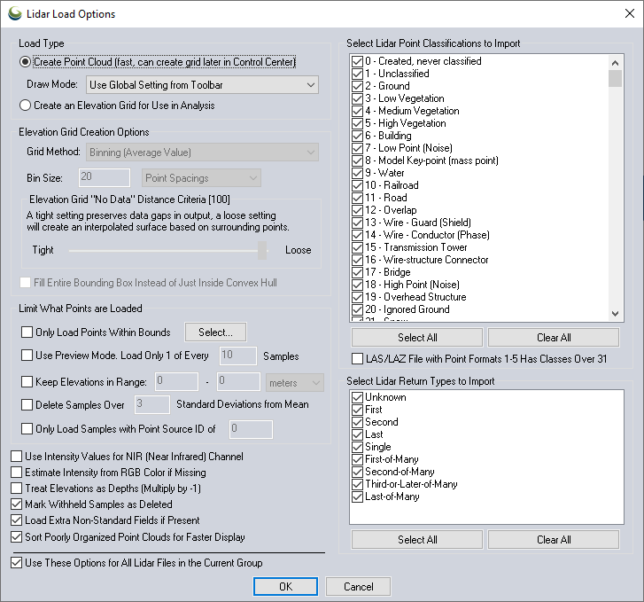 Figure 2. Data Import Parameters.