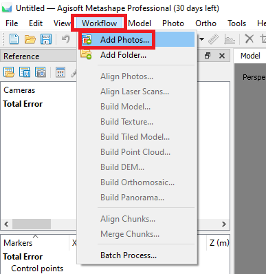 Figure 2. Importing images menu.