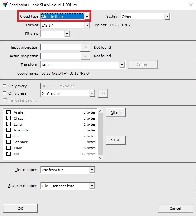 Figure 2. Data import parameters.