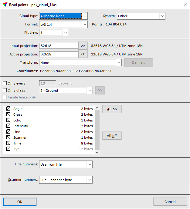 Figure 2. Data import parameters.