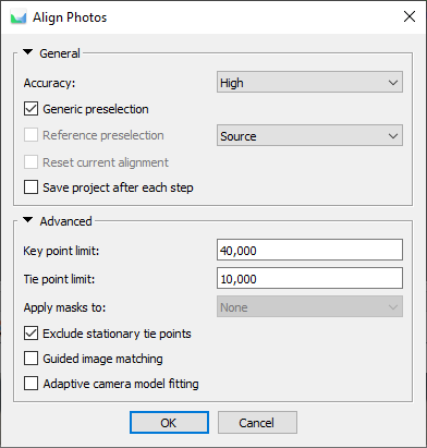 Figure 6. Photo alignment parameters.