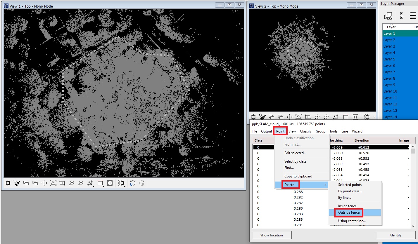 Figure 9. Menu for deleting points outside the selection area.