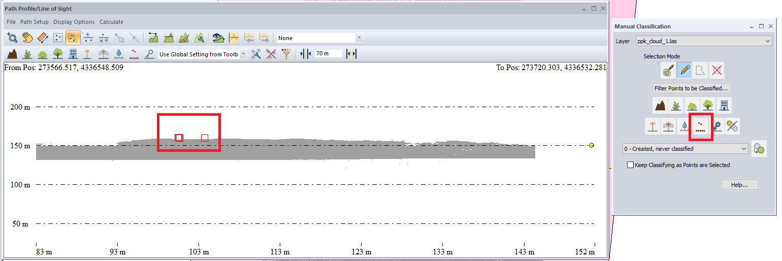 Figure 17. Selecting the classification of points as noise that were manually selected.