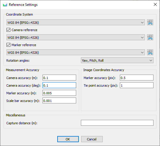 Figure 17. Reference settings window.