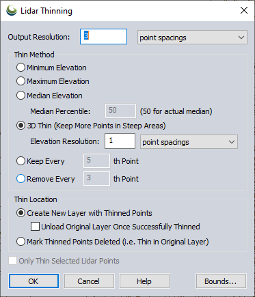 Figure 18. Thinning parameters.