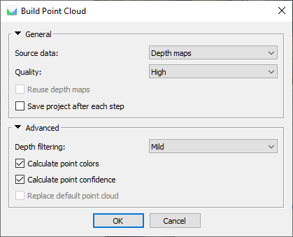 Figure 18. Point cloud generation parameters.