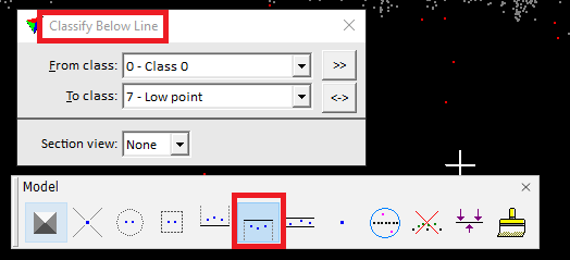 Figure 19. Selecting the "Classify Below Line" tool and setting the classification parameters.