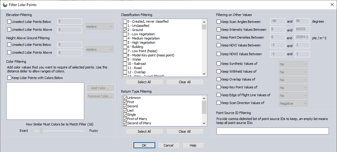 Figure 21. Filtering parameters.