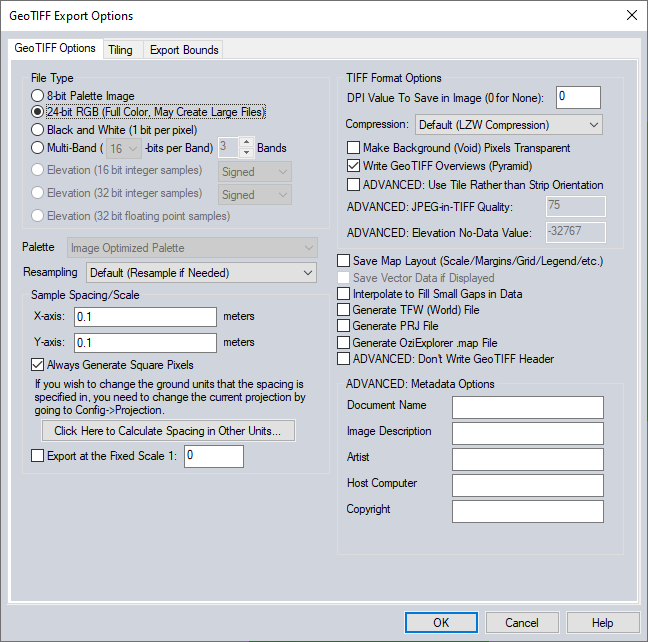 Figure 24. Export parameters.