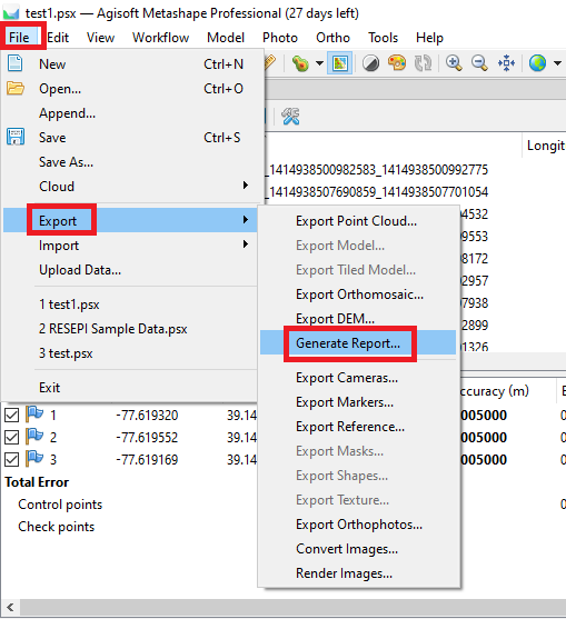 Figure 24. Report generation menu.