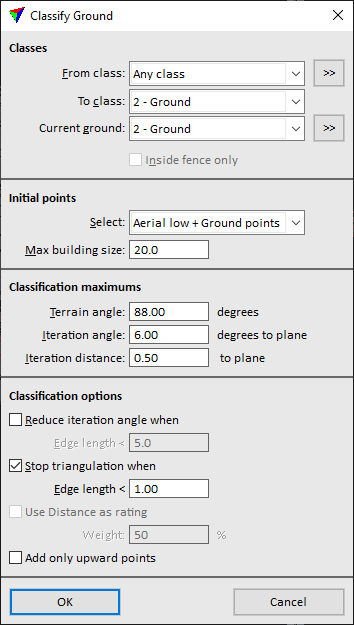 Figure 26. Parameters for “Ground” classification.