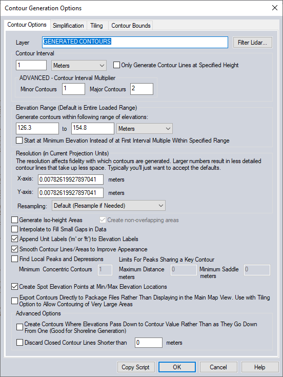 Figure 29. Parameters for generating contours.
