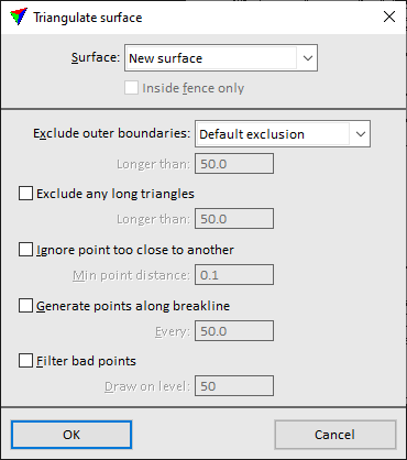 Figure 30. Parameters window for creating a surface.