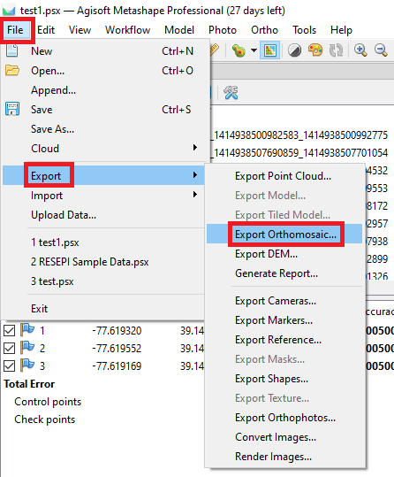 Figure 31. Export menu.
