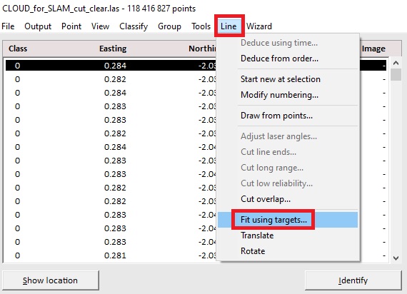Figure 31. Data georeferencing menu.