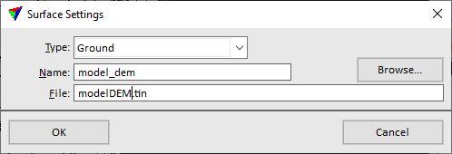 Figure 31. Selecting the surface type, model name, and file saving path.