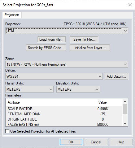 Figure 32. Projection parameters.