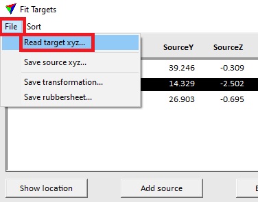Figure 34. Menu for selecting a target point file.