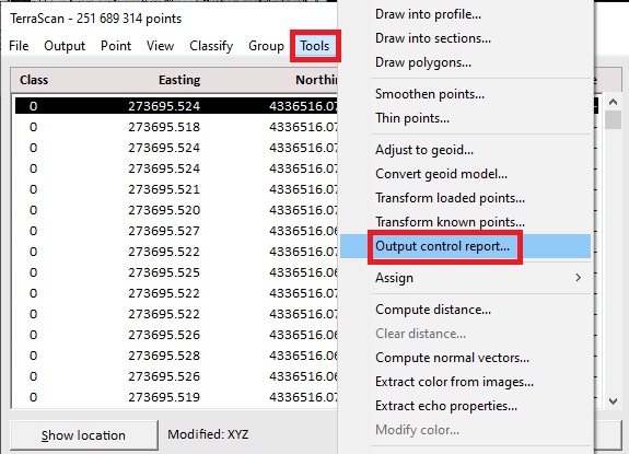 Figure 38. "Output control report" tool.