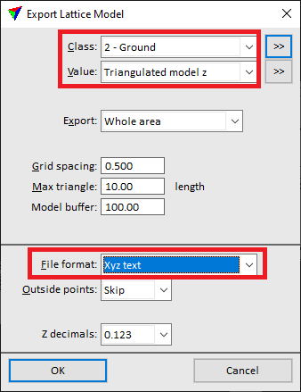 Figure 38. Export parameters.