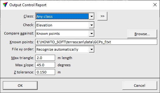 Figure 39. "Output control report" parameters.