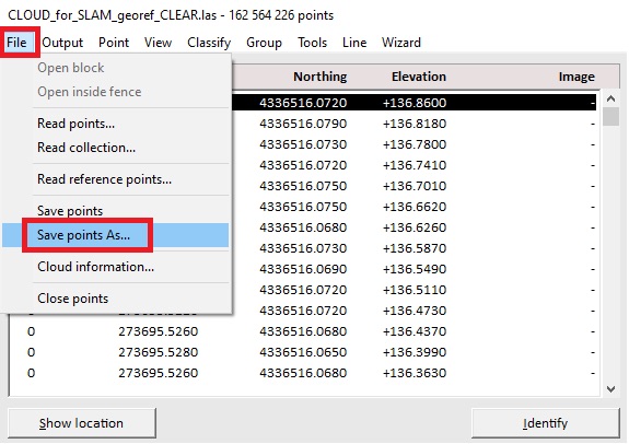 Figure 48. Save the point cloud menu.