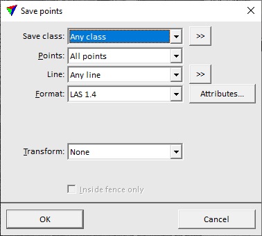 Figure 49. Parameters for saving the point cloud.