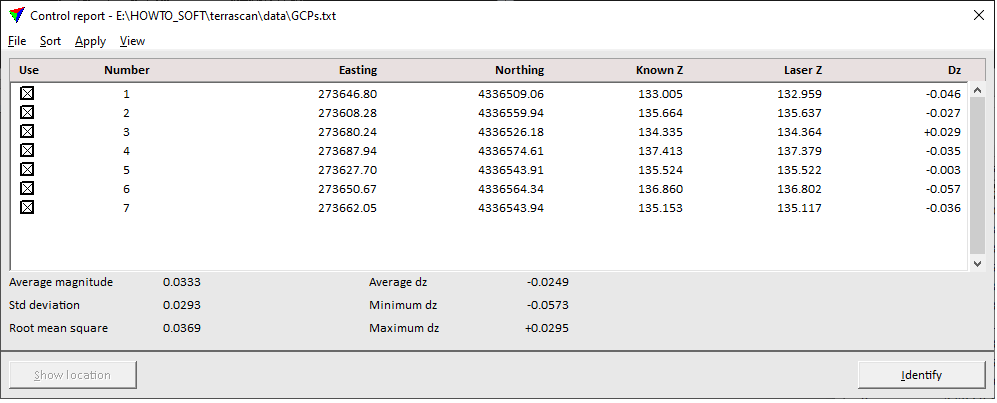 Figure 50. Height accuracy report by control points.