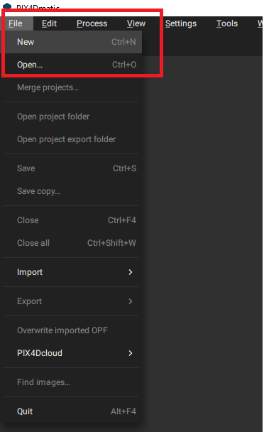 Figure 3. Creating a project via menu items.