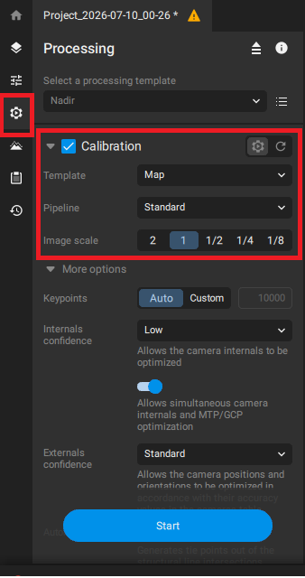 Figure 6. Processing Options menu.